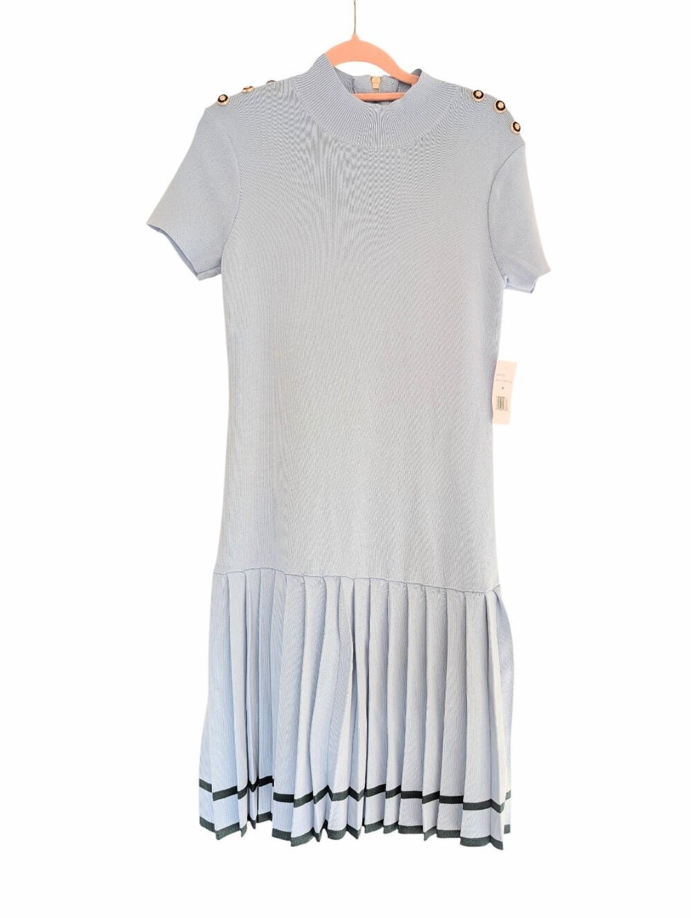 NWT Alexia Admor Drop Waist Pleated Button Shoulder Nordstrom Rack Sz M Blue/Grn